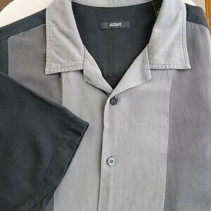 Alfani Silk Button Up Bowling Shirt Men's Large short sleeve black grey neutral